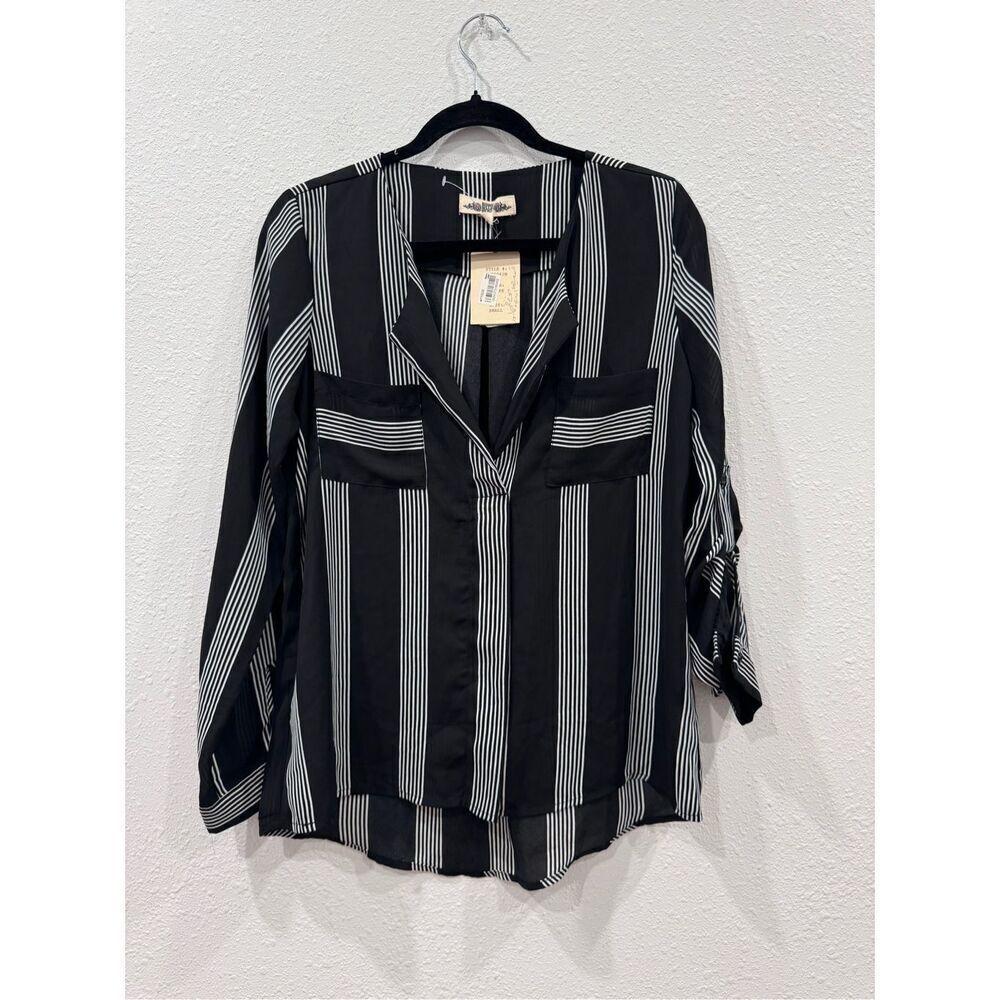 Hippie Rose black and white stripe office blouse‎ size small